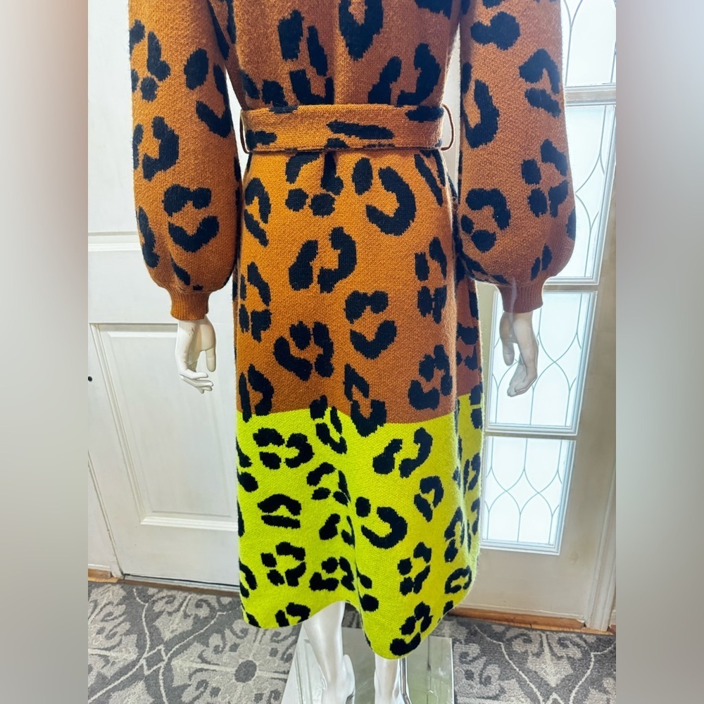 FARM RIO X ANTHROPOLOGIE Leopard Colorblock SWEATER DRESS- SIZE SMALL - Picture 10 of 14